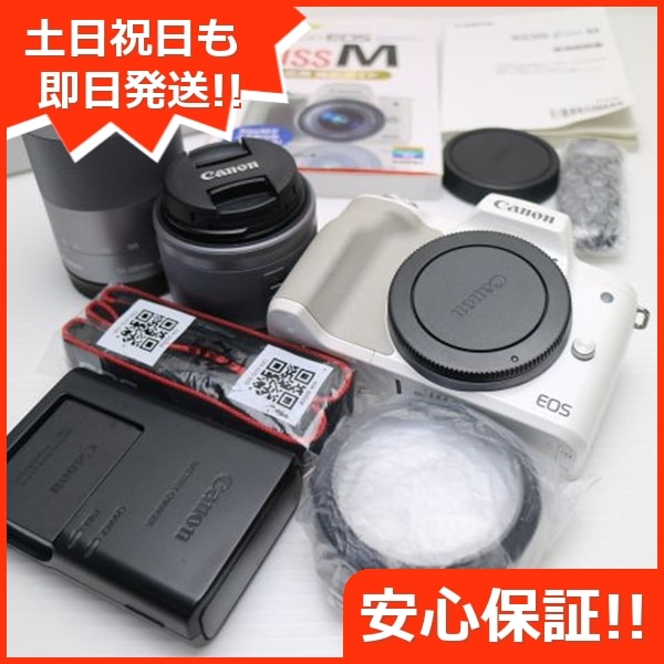 美品 EOS Kiss M ダブルズームキット ホワイト ミラーレス一眼 Canon 169