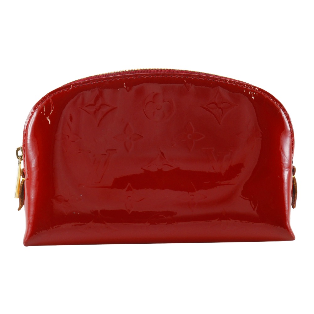 ポシェット コスメティック M90009 ポーチ モノグラムヴェルニ ローズアンディアン 赤 SR0147 レディース 中古品