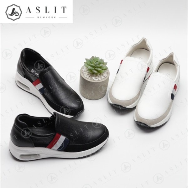 天然牛革 エア スリップオン 女性 春 運動靴 5cm スリップオン