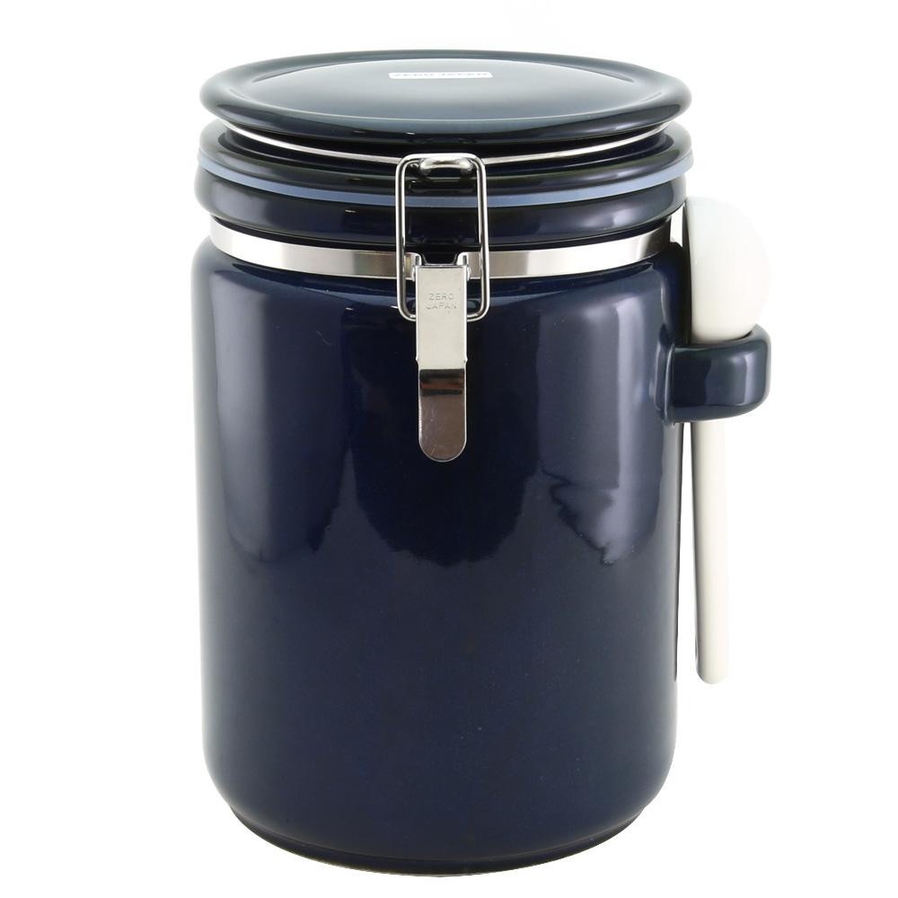 ZERO JAPAN ラウンドキャニスターL 陶製スプーン付 RC-35L JB・ジーンズブルー