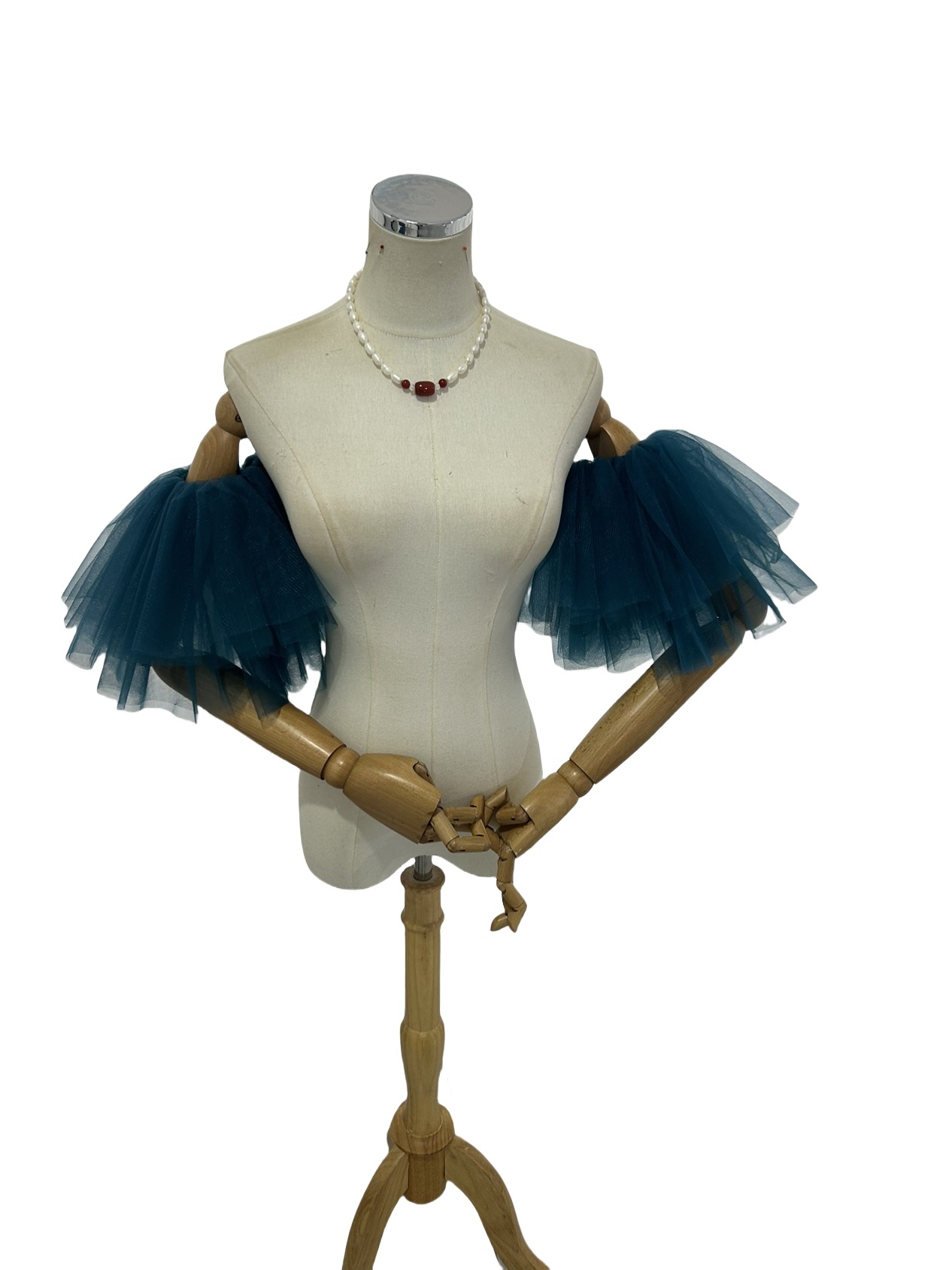 ネイビー ソフトチュール パフスリーブ ストレッチ 可愛い 披露宴