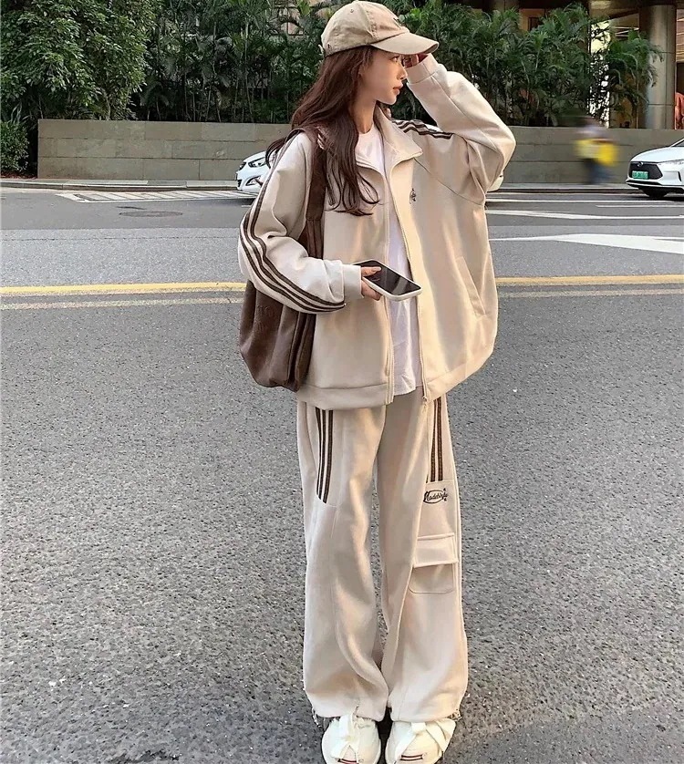 2色 パーカー 長袖 スウェット ファスナー トップス ジャケット + スウェットパンツ カーゴパンツ ジョガーパンツ 上下セット レディース 春 秋 ダンス 通学 スポーツウエア 運動着