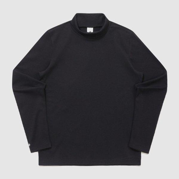 ユニエッセンシャルレギュラーピーチ起毛モックネック長袖Tシャツ ブラック QQ423LRLO1-BLK