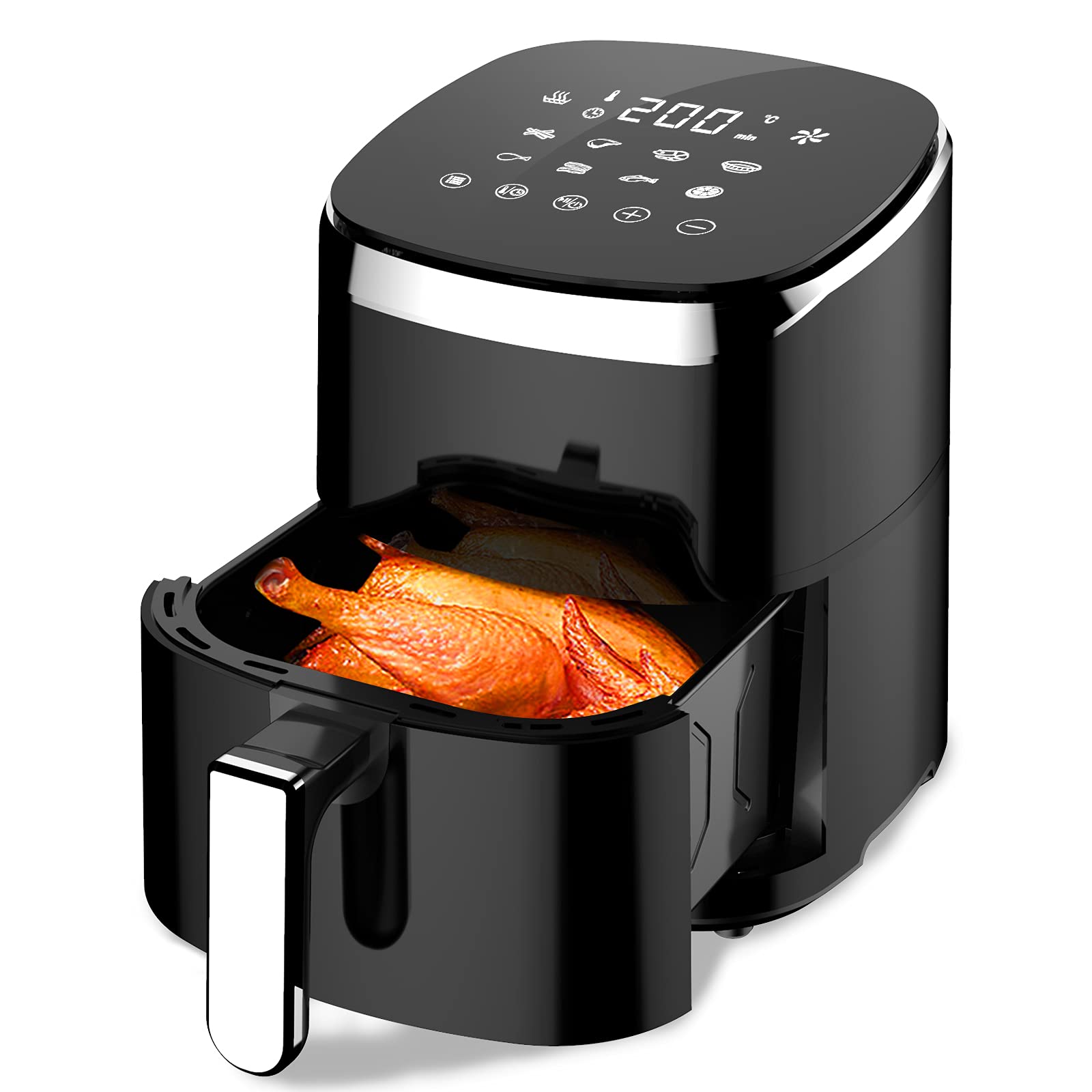 Wallfire ノンフライヤー 4.5L大容量 電気フライヤー ノンオイル 揚げ物 惣菜 1-5人 エアーフライヤー LEDディスプレイ タッチパネル タイマー 温度調整 日本語説明書 日本語レシピ