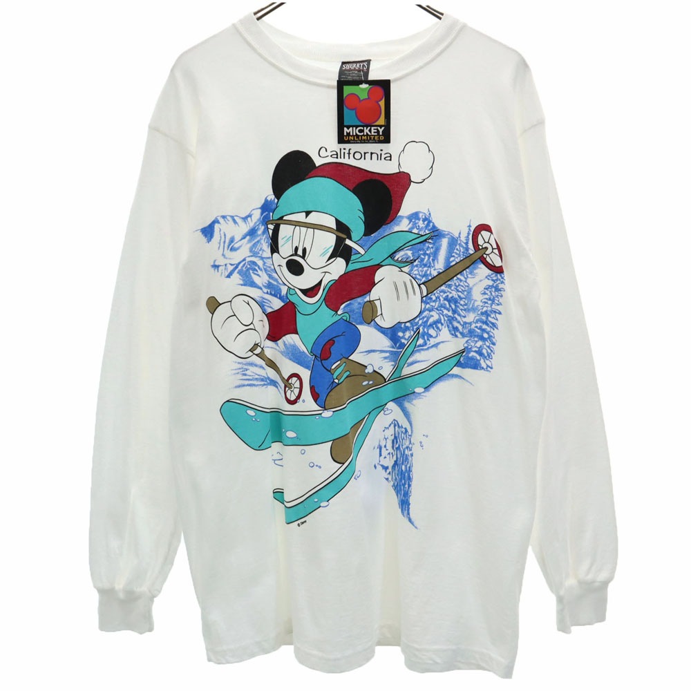 未使用 シェリーズ 90s ディズニー USA製 オールド デッドストック ミッキーマウス 長袖 Tシャツ L ホワイト系 SHERRY’S ロンT タグ付き メンズ