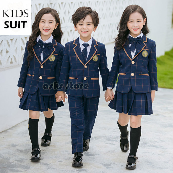 限定販売子ども服 フォーマルスーツ 男の子 新作 セットアップ ジャケット シャツ パンツ ネクタイ チェック柄 舞台 団体服 式服 韓国子供 通学 日常着 小学生 幼稚園 入園式 入学式 学園祭 文