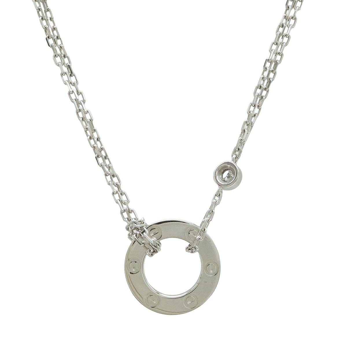 LOVE LΘVE ラブ サークル ネックレス ペンダント K18WG ホワイトゴールド ダイヤモンド 0.03ct B721940