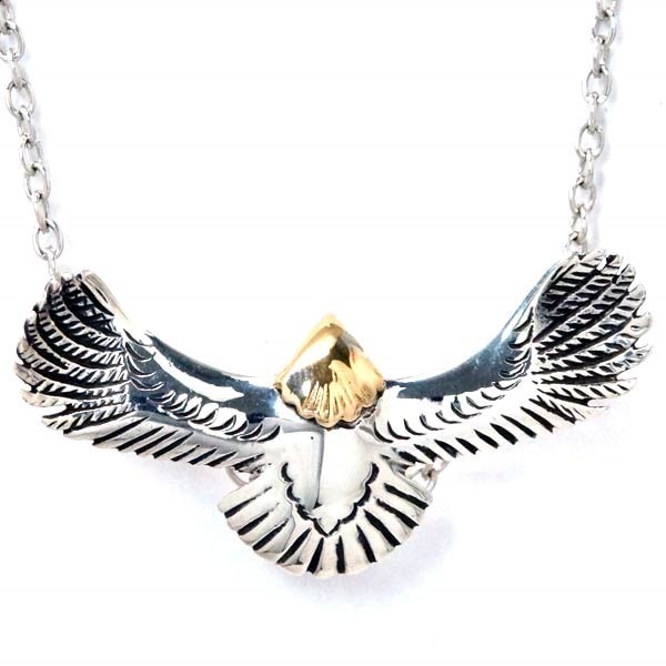 インディアンジュエリー ペンダント ネックレス イーグル 鷲 3D 立体 ウイング 翼 フェザー 羽 ヘッド ゴールド メンズ シルバー925