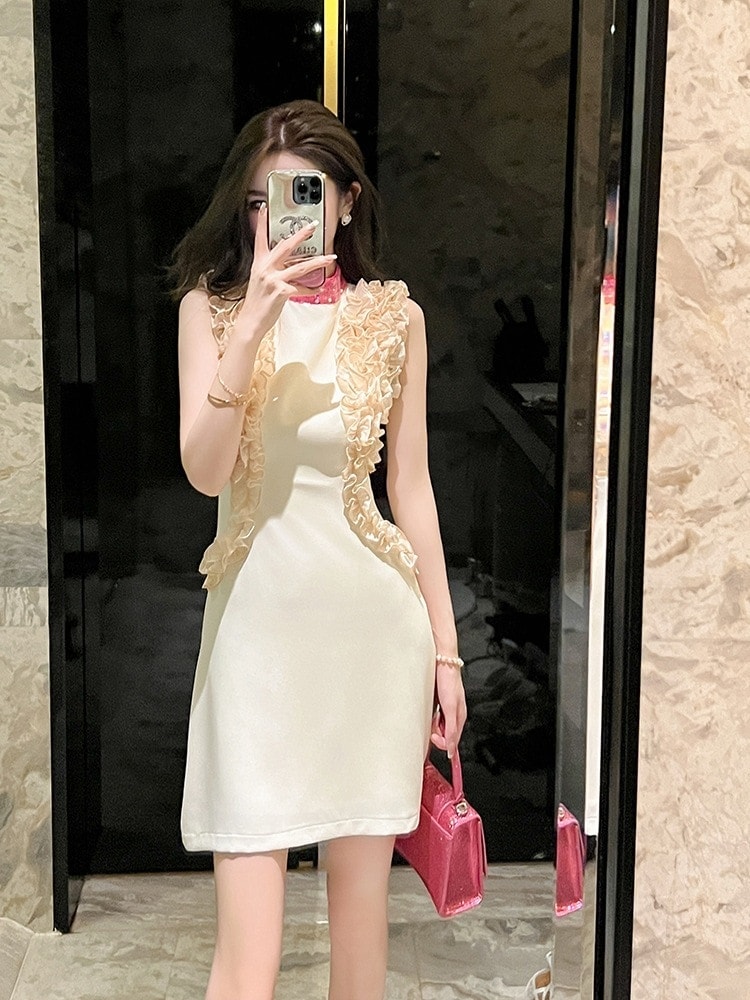 パーティードレス 卒業式 キャバ ウェディング Aライン 演奏会 夏 披露宴 二次会 フリル飾り ショートワンピース 同窓会 発表会 大人 着痩せ 結婚式