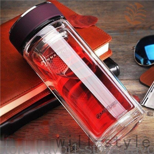【1つ買うと10つ無料】500ml 二重ガラス ボトル 水筒 ウォーターボトル 耐熱ガラス 透明 ガラス水筒 ケータイマグ 茶こし付き 男女兼用 漏れ防止 直飲み