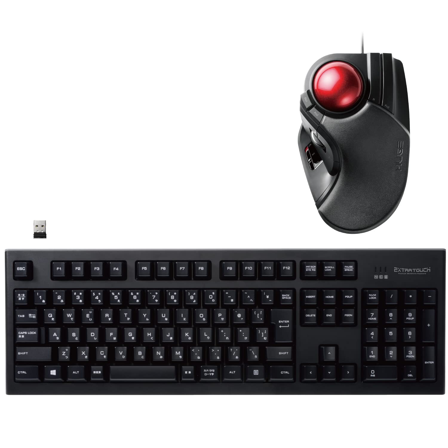 エレコム 2.4GHzワイヤレスプレミアムメンブレンキーボード TK-FDM088TBK & エレコム トラックボール(人差し指・中指操作タイプ) M-HT1URXBK セット