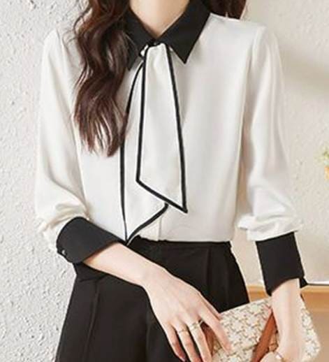 清楚系 トップス シャツ ブラウス 袖あり 長袖 襟付き リボン 大人可愛い きれいめ シンプル 大人 上品 おしゃれ お洒落 大人女子 こなれ感 キュート クール エレガント とろみ感 無地 春 秋