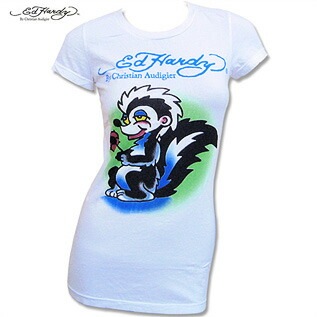 Ed Hardy Womens Short Sleeve　Crew　Neck エドハーディー レディース　ベーシック クルー　ネック スカンク　半袖　Tシャツ　ホワイト S 7,426円