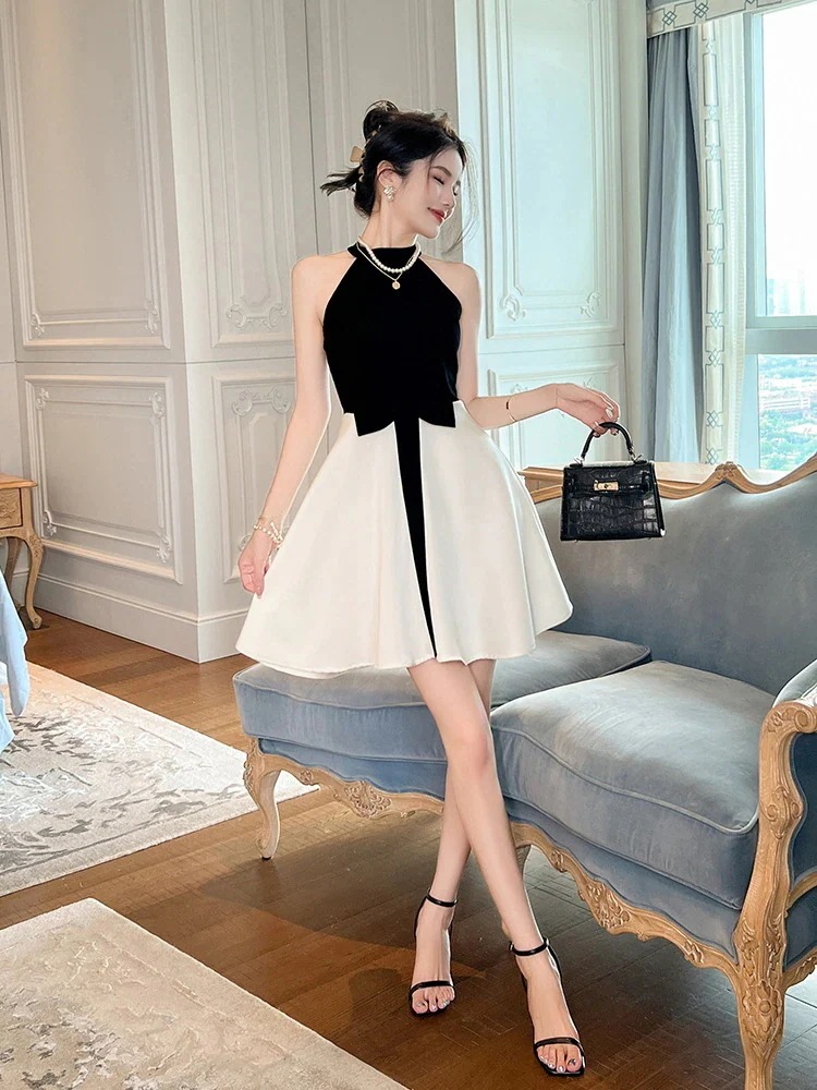 【JY.上品】 夏 ホルダーネック Aライン ショートワンピ お姫様 ドレス パーティー キャバ 着痩せ 大人 お呼ばれ 同窓会 披露宴 卒業式 結婚式 ウェディング 二次会 成人式