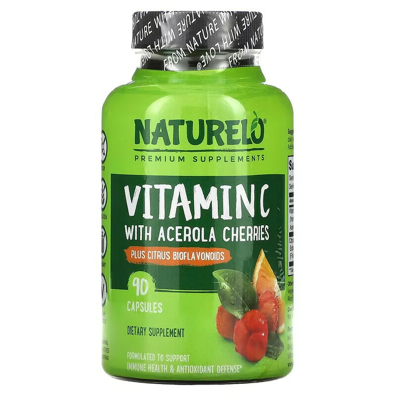 NATURELO, ビタミンC柑橘類バイオフラボノイド配合アセロラチェリーエキス徐放性カプセル90粒