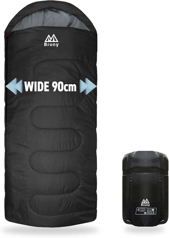 ブルーニー 寝袋 冬用 人工 ダウン シュラフ 210T 封筒型 最低温度 -30℃ 大きいサイズ ワイド 90(ブラック)