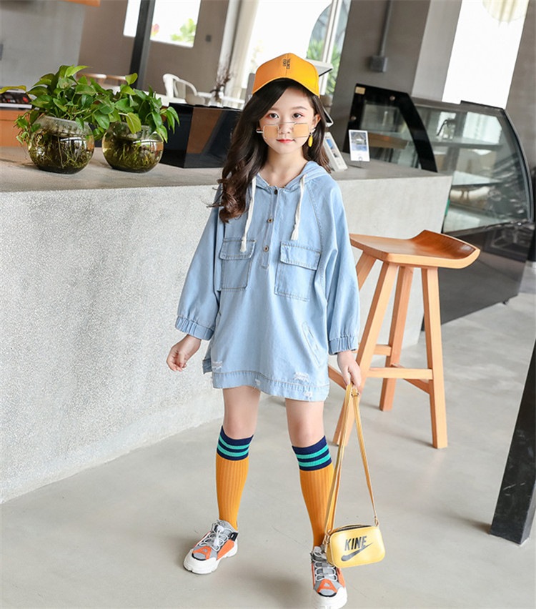 上品 可愛い 女の子ファッション 韓国ファッション 新品 デニム お 長袖 流行のキッズ服 Chic気質