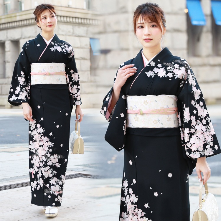 レンタル 訪問着 レンタル １９点フルコーディネートレンタルセット モダン 粋 結婚式 披露宴　七五三 ママ お茶会 安い 黒 花柄 30代 40代 50代 60代着物