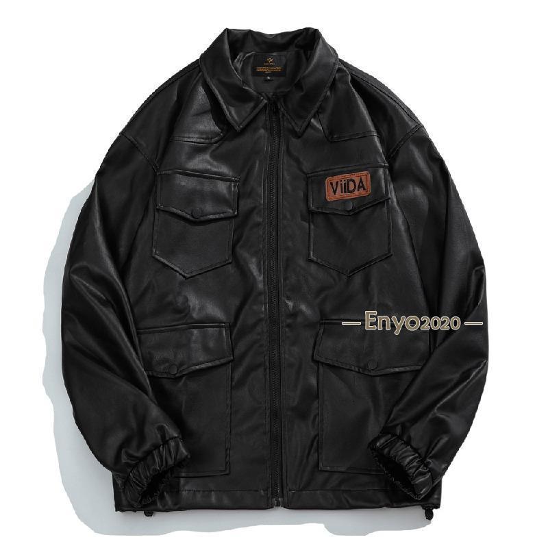 メンズ 革ジャン バイク 大きいサイズ レザージャケット PUレザー ゆったり 多ポケット アメカジ ビター系 ストリート ライダース ジップアップ 襟付き