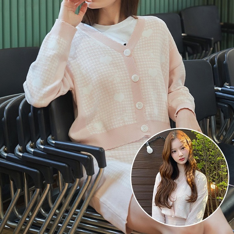 NMIXX ソルユン着用 / ラブレターリボン カーディガン(ベビーピンク)カーディガン 長袖 韓国人気ブランド カーディガン 長袖