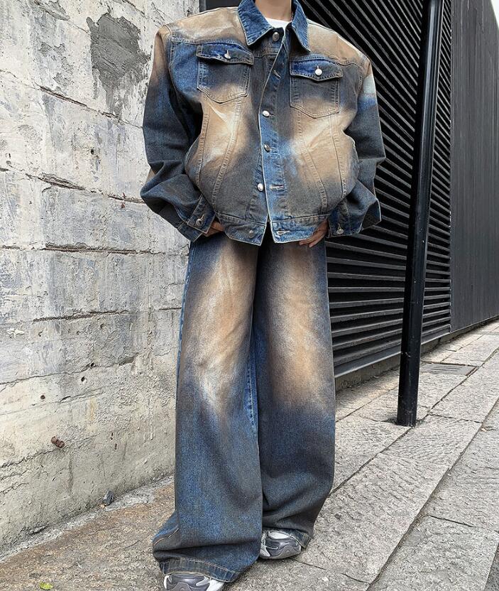24新作 韓国ファッション デニムジャケットデニム・ジーンズ上 下 セットト 2点セットメンズ 長袖 TZ35