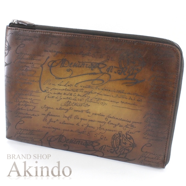 クラッチバッグ ニノGM カリグラフィ 6スタンプ スクリットレザー カーフレザー カード入れ ポケット茶 ブラウン メンズ ビジネス ブランド プレゼント 鞄 カバン