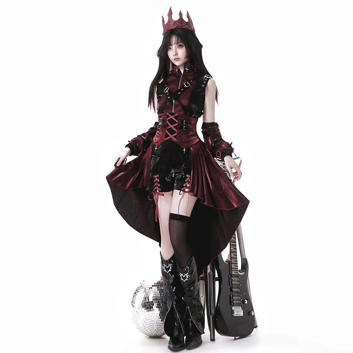 正規品デザインいばら刺客lolita黒赤ゴシックパンク上着ワンピースセット