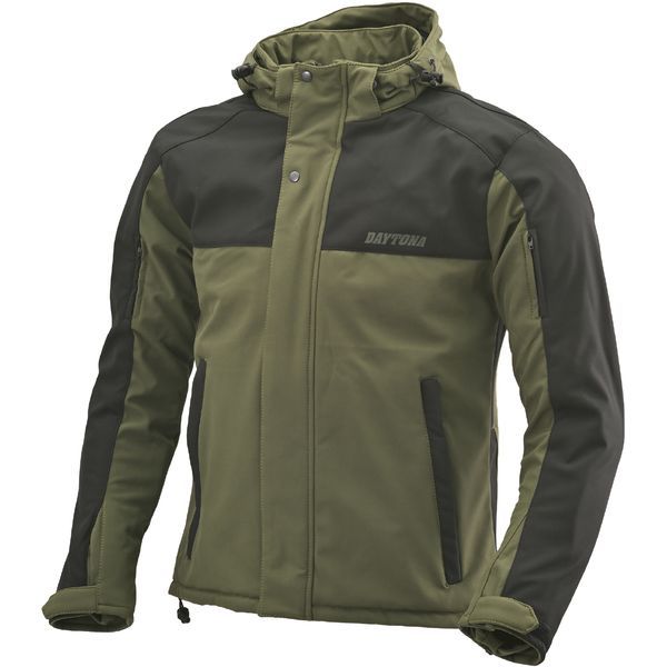 (Daytona) バイク用 ジャケット 春秋冬 ソフトプロテクター付属 防風 ストレッチ性 ソフトシェルジャケット DJ-005 オリーブ Lサイズ 39650