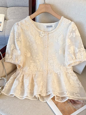 【1点ご購入 で10点プレゼントいたします】婦人夏服刺繍半袖シャツ婦人洋風減齢小シャツ太ったMM腹部隠し痩せた上着女性