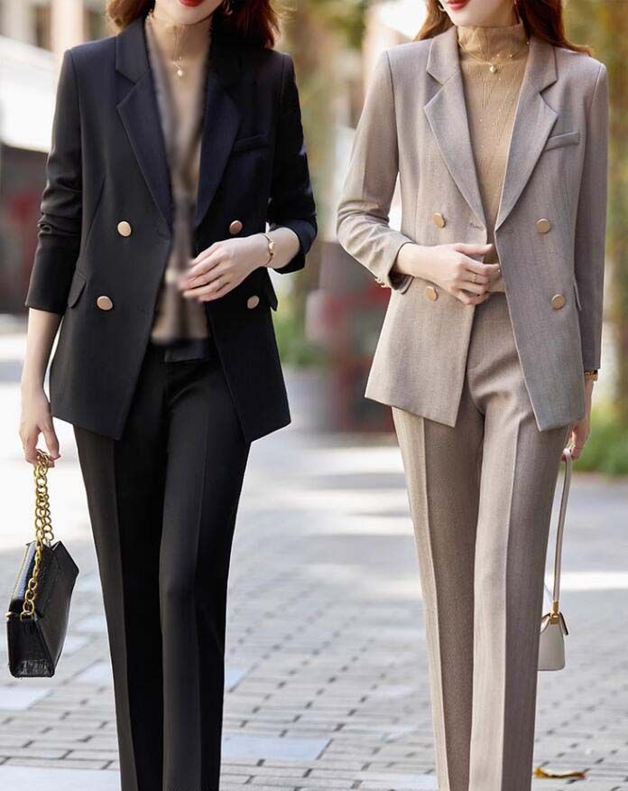 OL スーツ 事務服 オフィス ビジネススーツ 就活 2点 通勤 キャリア アップ セレモニースーツ パンツスーツ フォーマルスーツ レディース 大きいサイズ ジャケット+パンツ 上品 可愛い カジュ