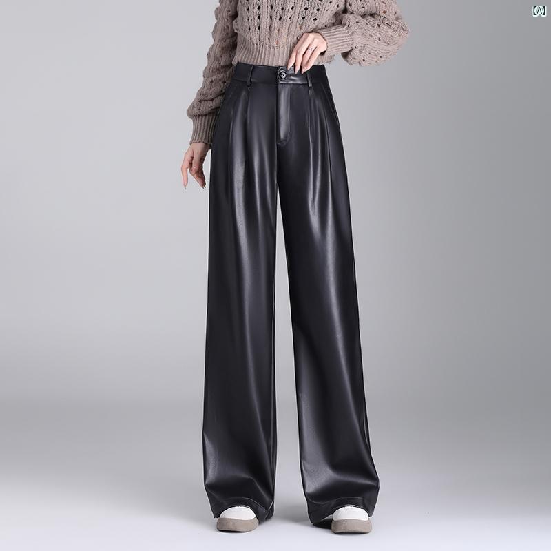 Pu レザーパンツ ストレート パンツ レディースパンツ 秋冬 小柄 ハイウエスト ワイド レッグ カジュアル ズボン 6,559円