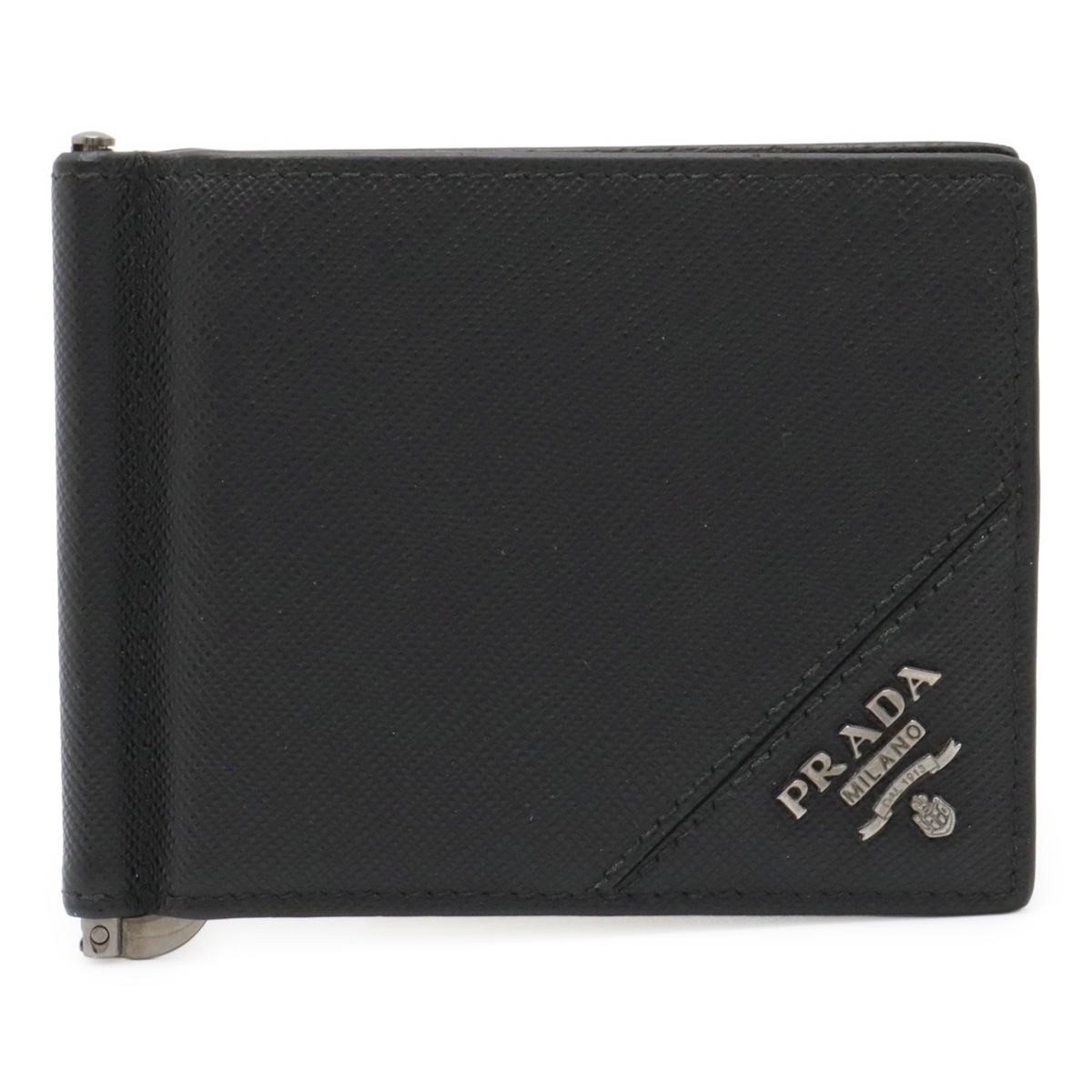 SAFFIANO METAL 2つ折札入れ 二つ折り財布 マネークリップ式 ビルクリップ レザー NERO 黒 ブラック 国内ブティック購入品 2MN07