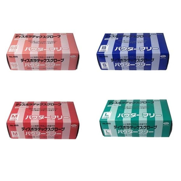 使い捨てラテックス手袋 エブノ NO.455 ディスポ ラテックスグローブ 粉無 100枚入り X5箱 7,388円