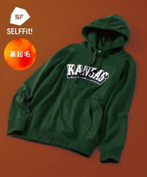 パーカー・トレーナー 裏起毛サガラ刺しゅうデザインプルパーカー ３L以上お腹ゆったり ロゴ