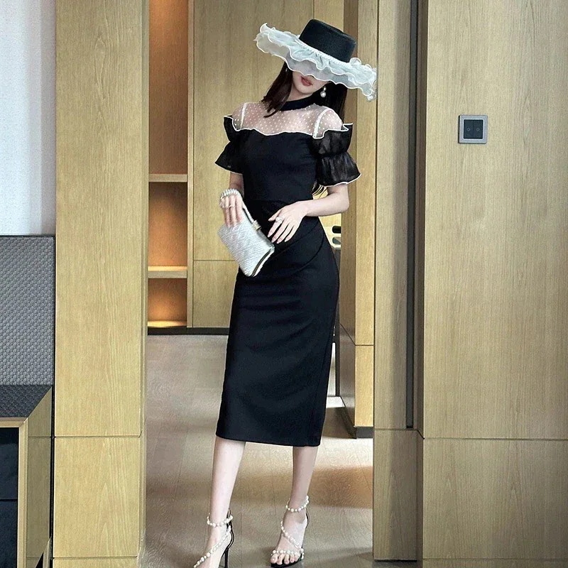 ロングワンピース イメッシュ切り替えパーティードレス 同窓会 フォーマルキャバ セクシーお呼ばれドレス 披露宴 卒業式 結婚式 気質 ウェディング 着痩せ大人