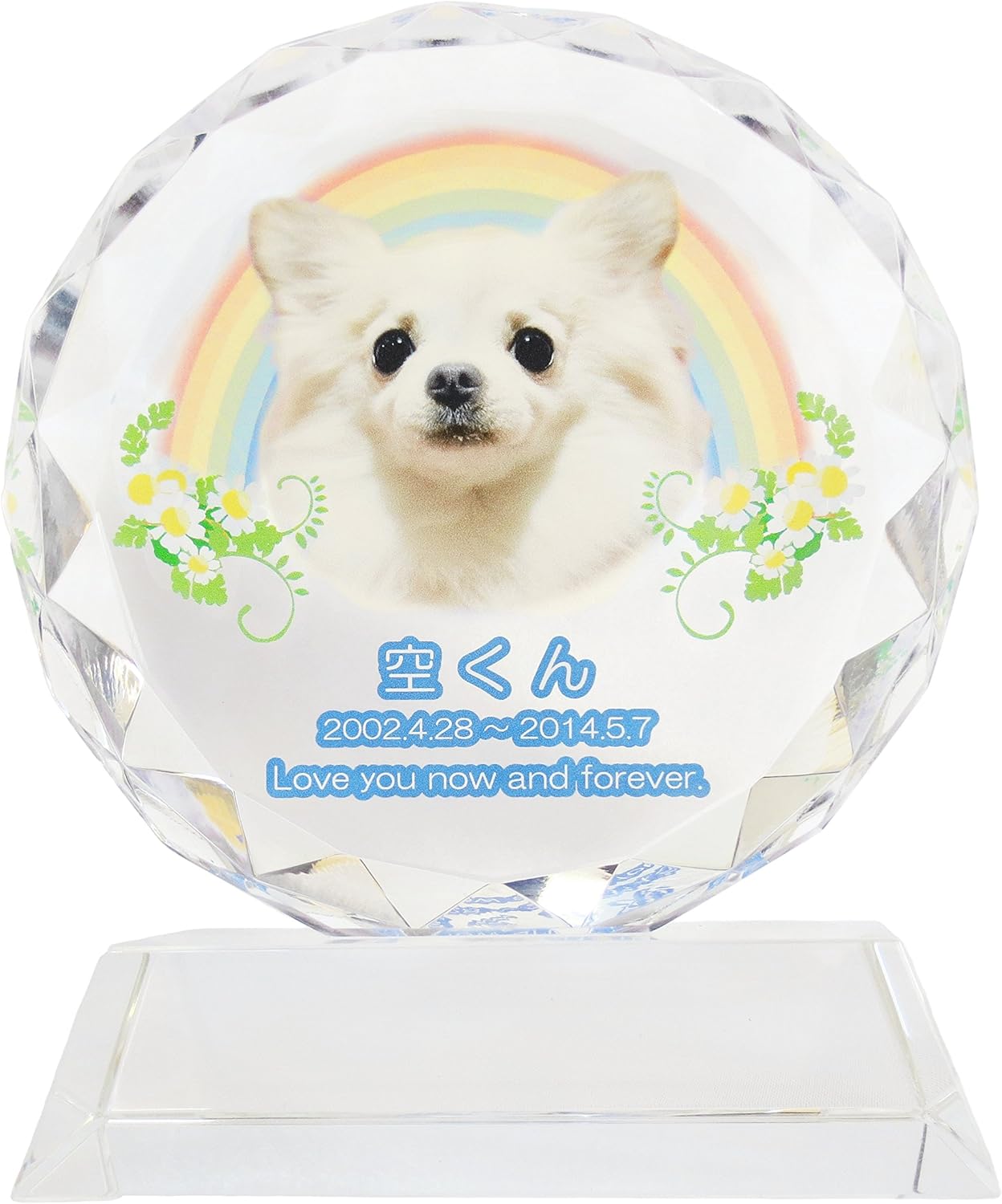 ペット位牌 クリスタル位牌 サークル型 （大） 虹のかけ橋 送料無料 遺影 モダン位牌 ペット仏具 モダン仏具 手元供養 犬 猫 ペット供養 フルカラープリントサービス 写真彫