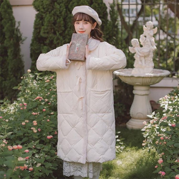 激安セール レトロ 蝶結び ダウンジャケット縫付 女性 ロング 冬 厚手 コート