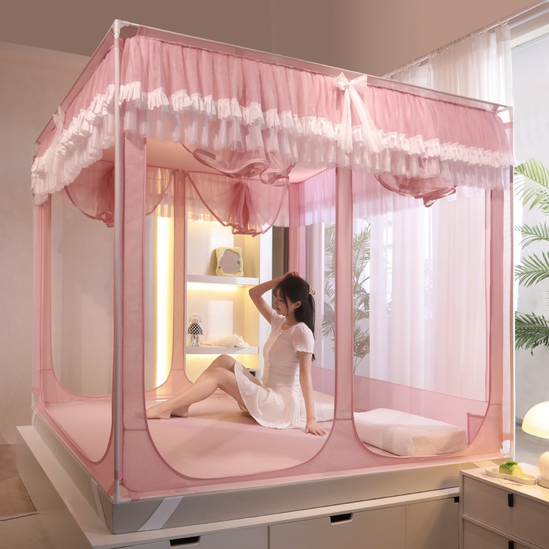 新しい家庭用完全密閉型蚊帳ベッドの外に座る際のフルボトムジッパー付きベッドシーツ子供用ポール付き落下防止シェーディング家庭用 2m