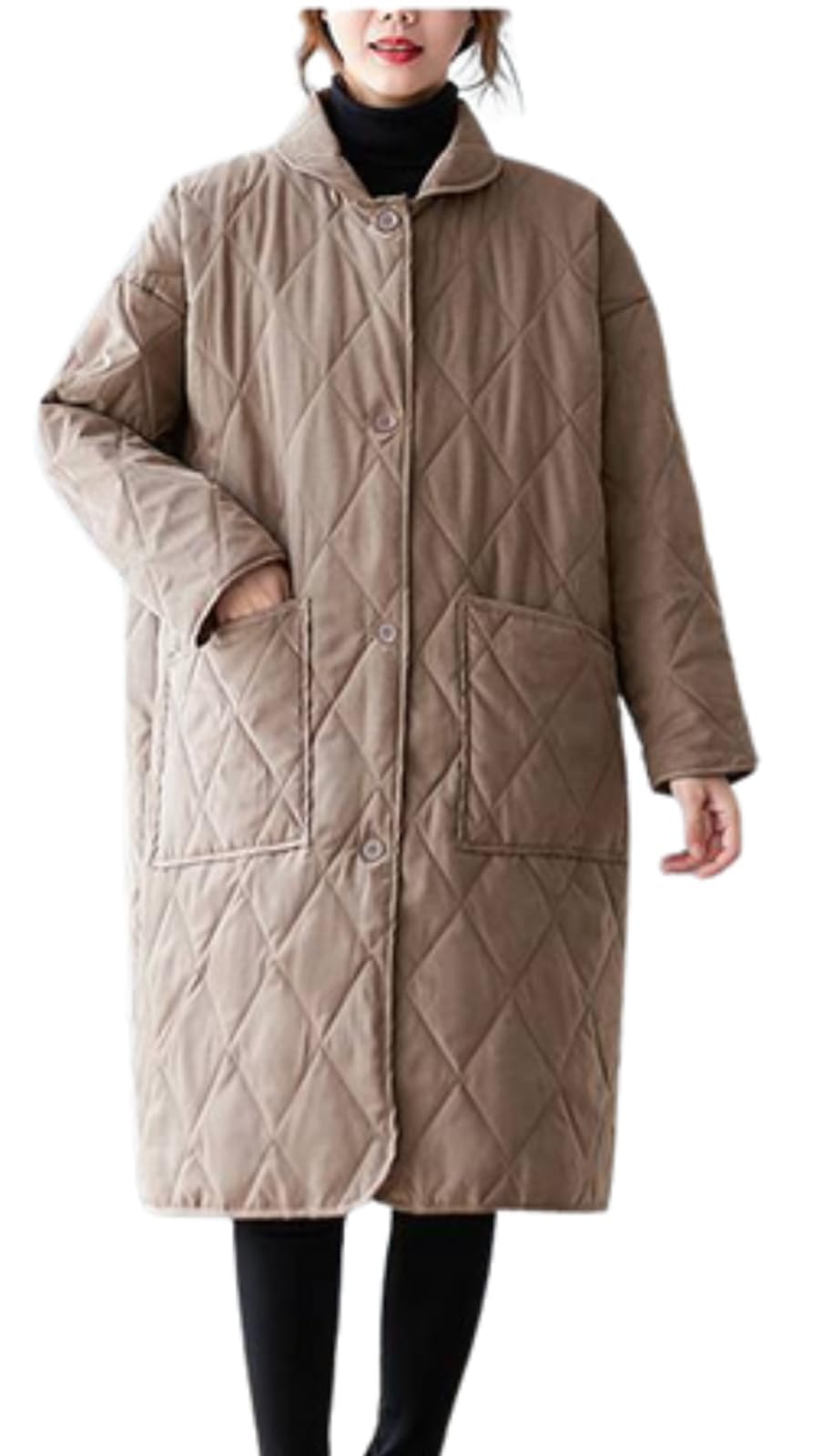 [1/2style] ニブンノイチスタイル コート ジャケット キルティング 中綿 ロング 暖かい ダウン 風 防寒 通勤 防風 アウター レディース (ベージュXXL)