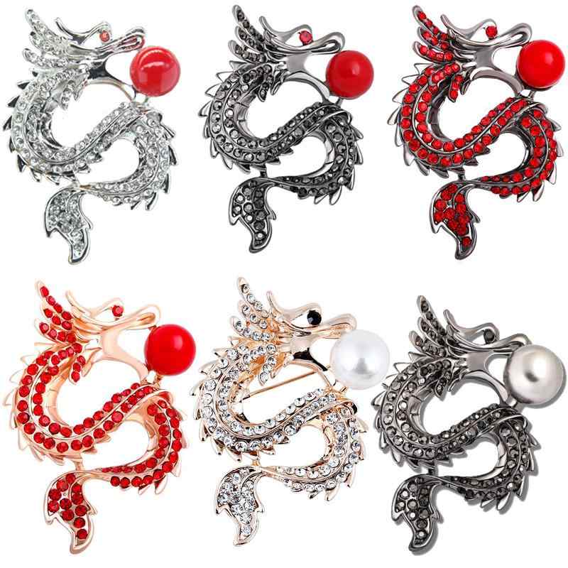 ブローチ ドラゴン メンズ レディース 襟ピン 胸飾り 辰年 龍 コート ジャケット アクセサリー ラインストーン キラキラ おしゃれ
