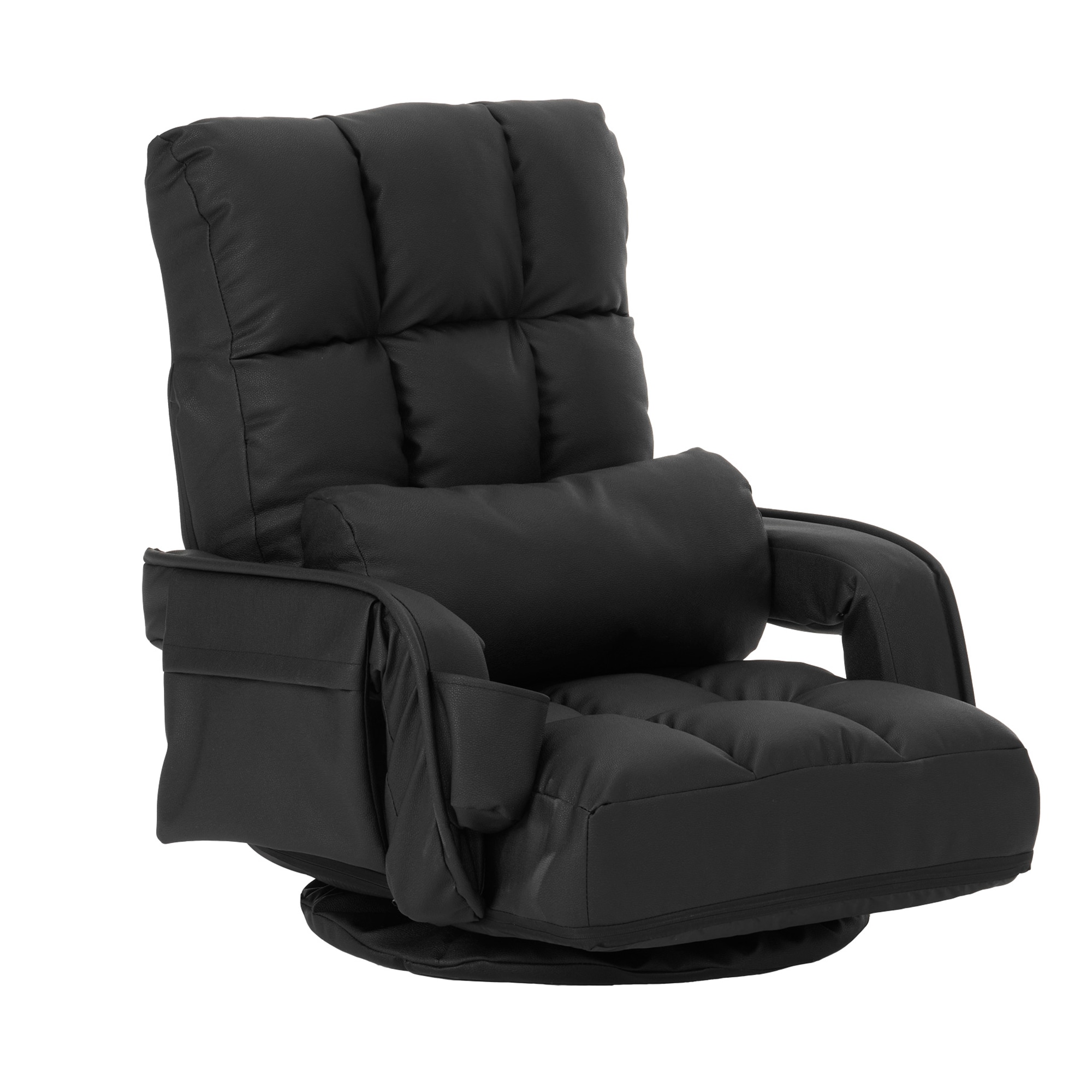 国内発送C]【PUレザー】回転式座椅子 肘掛け ハイバック 座いす