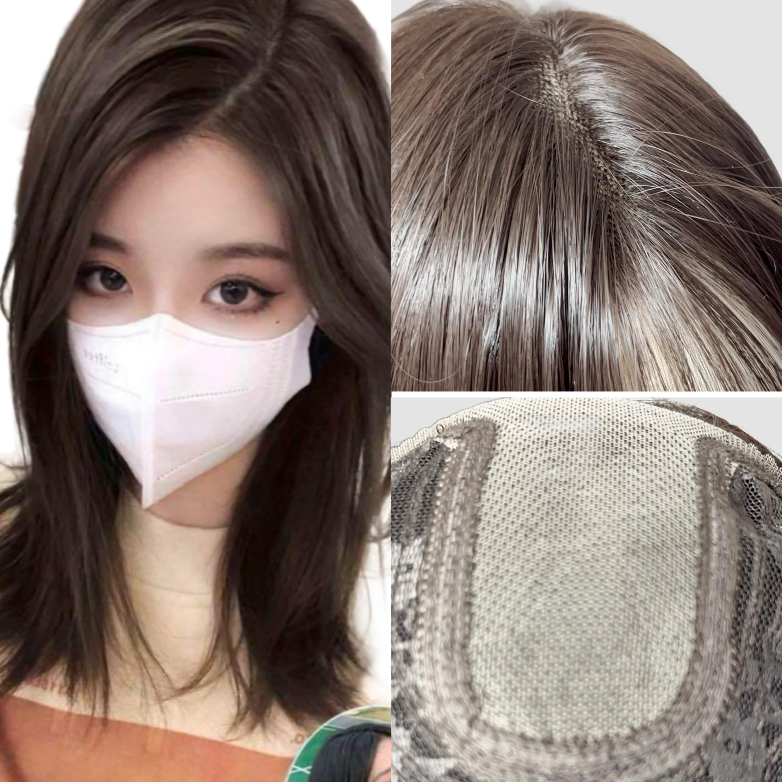 医療用フロントレースウィッグ 産後脱毛 ストレート ウイッグ セミロング 黒髪 女装 フルウィッグ ロリータ コスプレ かつら wig 小顔 自然 耐熱 ネット (ダークブラウン)