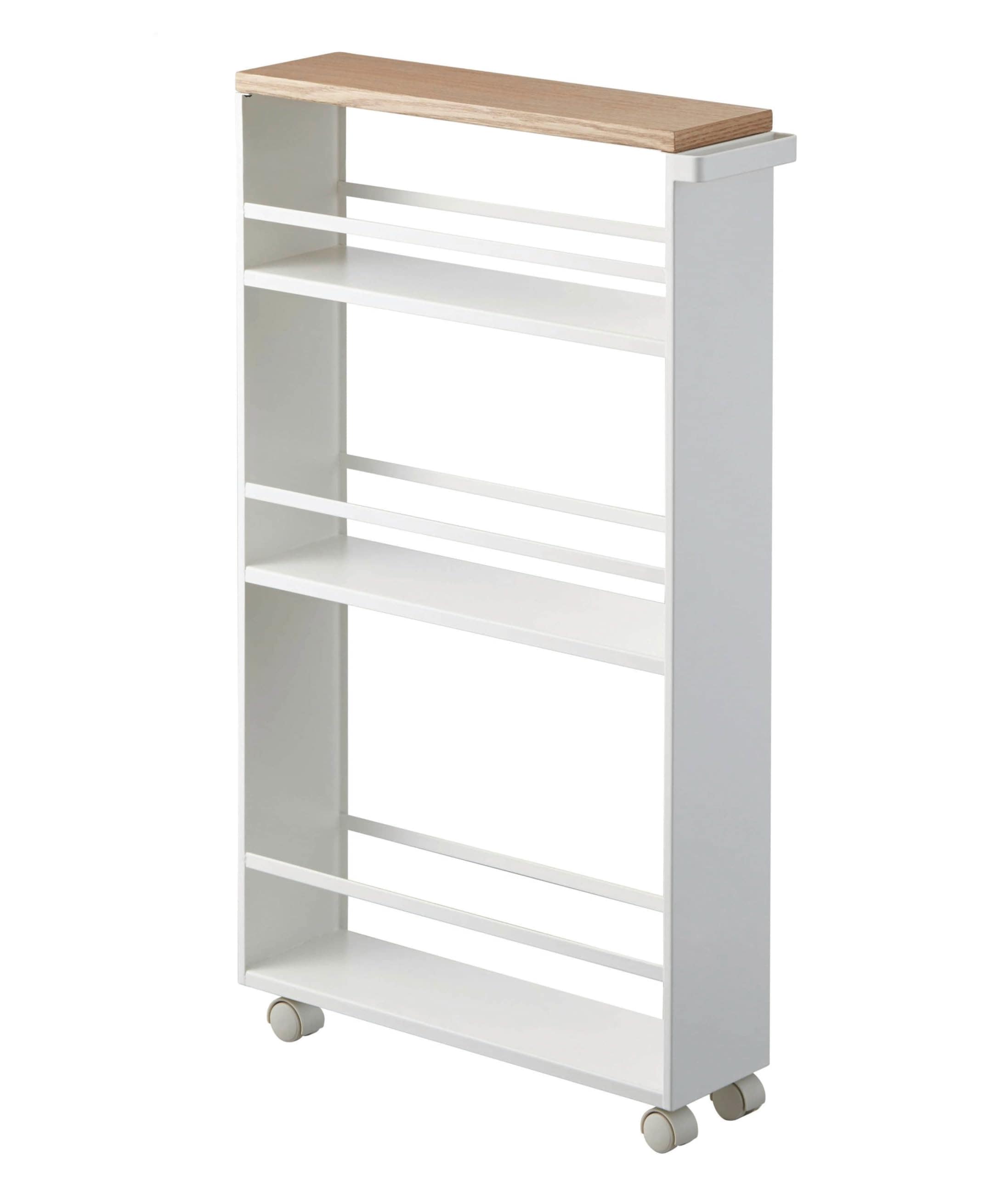 山崎実業(Yamazaki) ハンドル付き スリムワゴン ホワイト 約W13×D47.5×H80.5cm タワー tower 【本体完成品:キャスターのみ取付け】 キッチンワゴン 3627