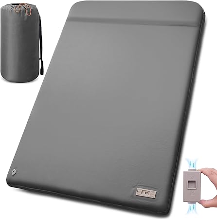 ダブル エアーマット 電動 【自動膨張・楽に収納】 キャンプ マット 2人用 インフレーターマット 8cm 取扱説明書・収納用バンド付き 車中泊マット 厚手 枕付き 寝心地よい 底つき感ない アウトド