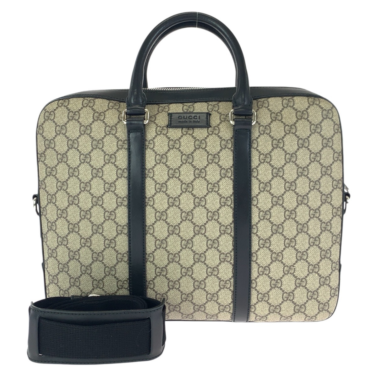美品 2way ベージュ ブラック シルバー金具 GGスプリームキャンバス/レザー 450944 ビジネスバッグ ブリーフケース ショルダーバッグ メンズ 601382