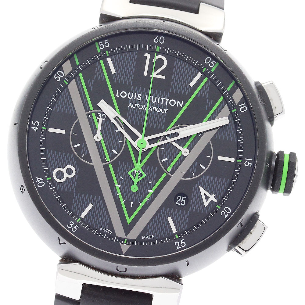 ルイ・ヴィトン LOUIS VUITTON QA130 タンブール ダミエ・グラフィット レース クロノグラフ 自動巻き メンズ _879163【中古】