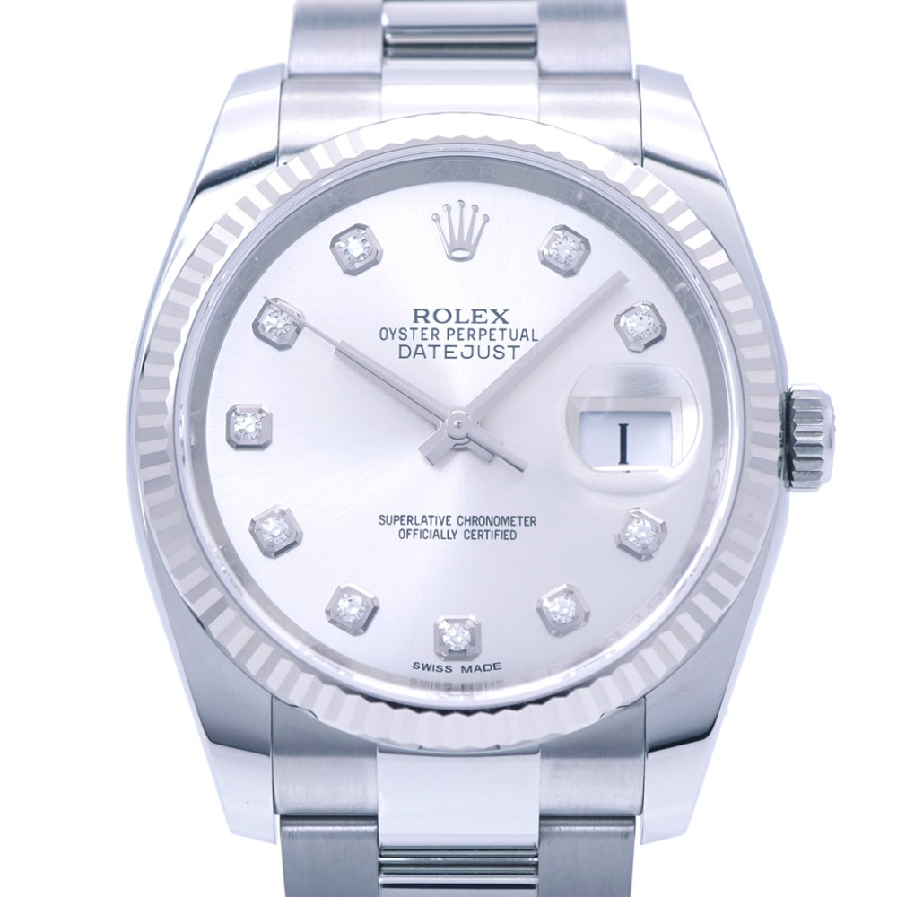 新品同様 自動巻き デイトジャスト 10Pダイヤ 116234G 腕時計 K18ホワイトゴールド/ステンレススチール/ダイヤモンド シルバー 1767【中古】 メンズ