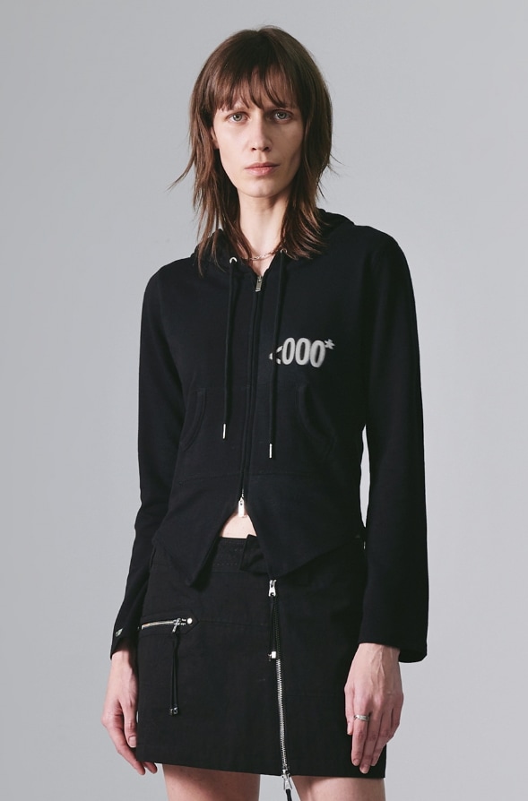 【NACHE】 EMPTY SLIM FIT HOODIE ZIP-UP : BLACK