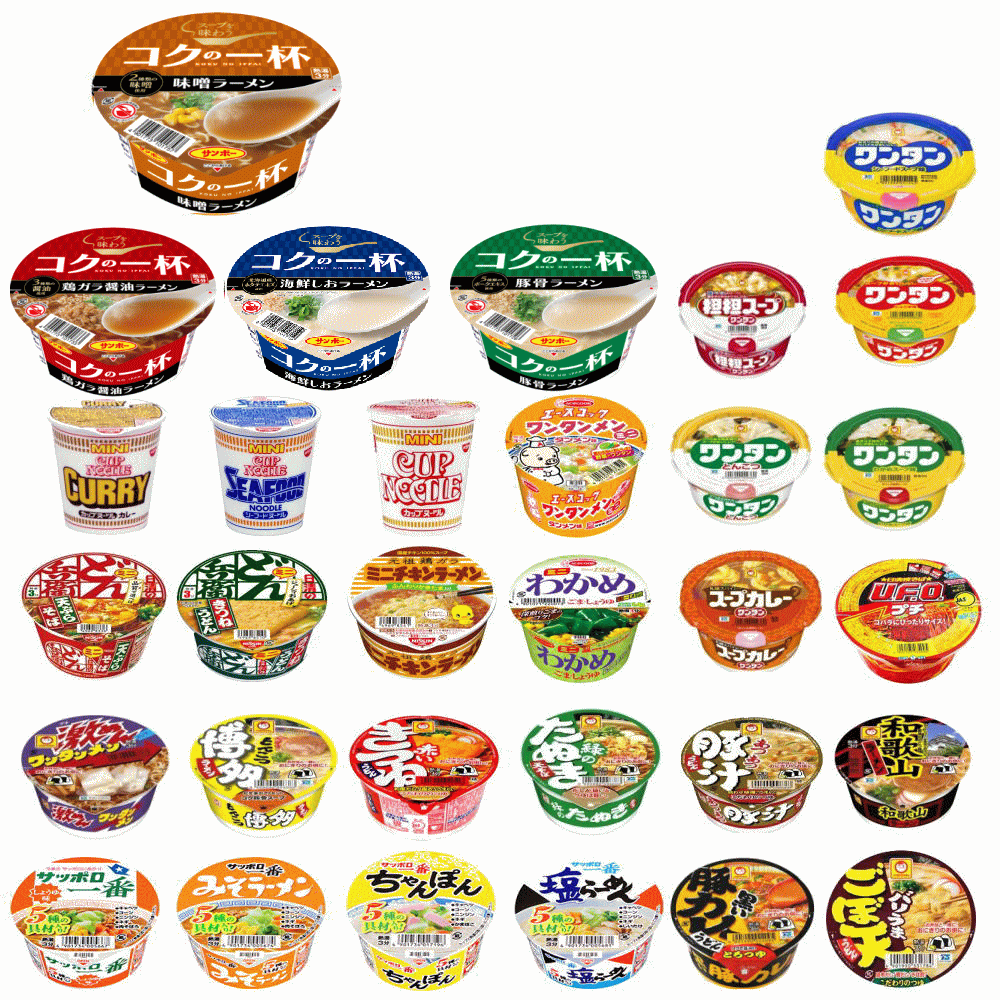 マルちゃん どん兵衛 エースコック 勢揃い ミニカップ麺27種に レギュラーサイズも入った マンスリー 30食セット 関東圏送料無料