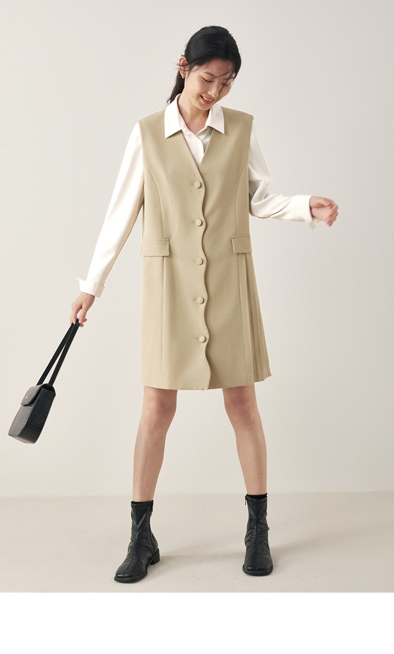 サスペンダー スーツ ドレス 女性 秋 カジュアル 韓国 ノースリーブ スカート ストレート チューブ ブルーグレー ミルクコーヒー S M L ワンピース 袖あり 5分袖 かわいい 大人可愛い